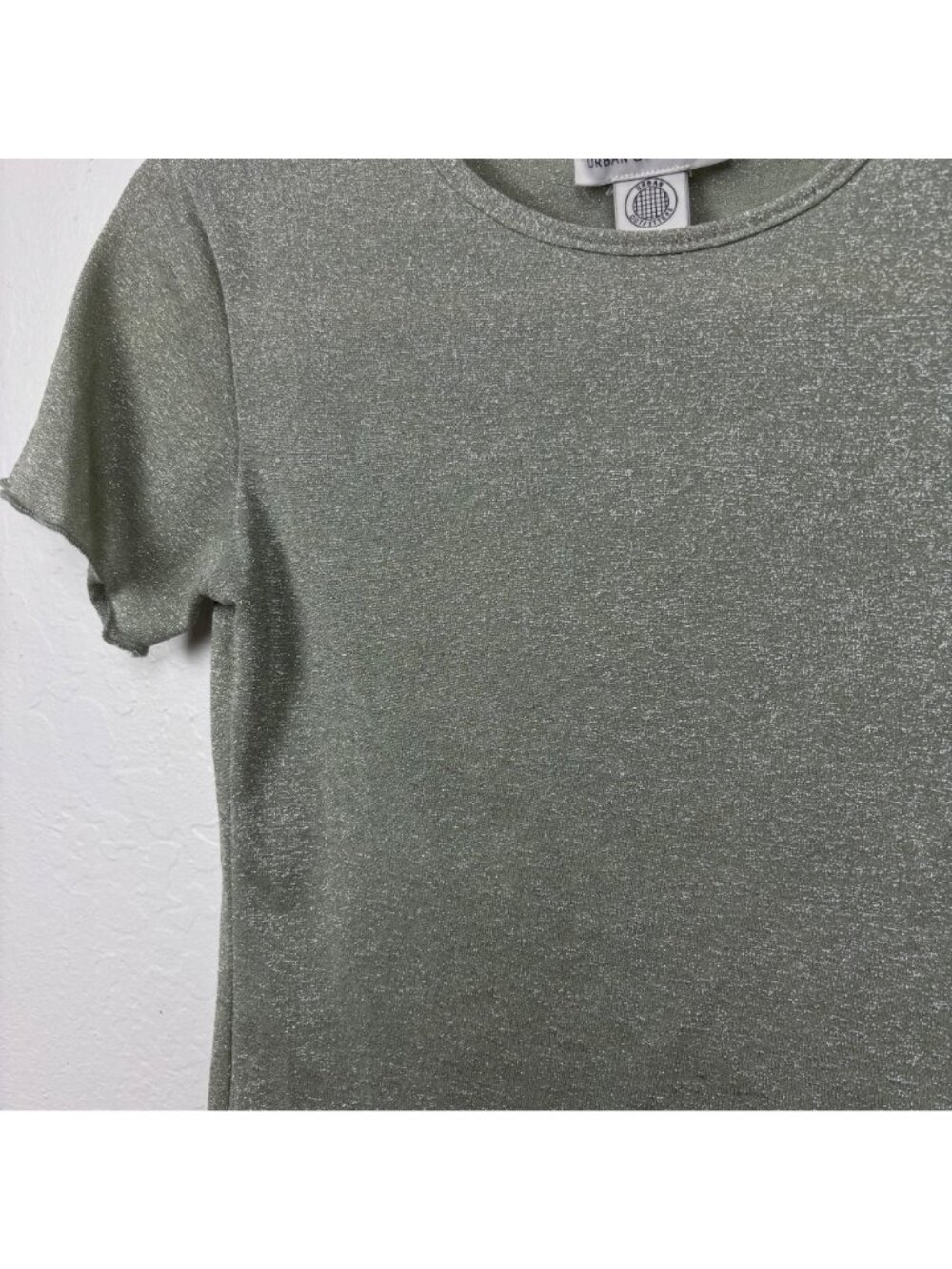 ✨3/$30 Urban Outfitters S Shimmering Silver Short Sleeve Top Tee - Picture 2 of 5